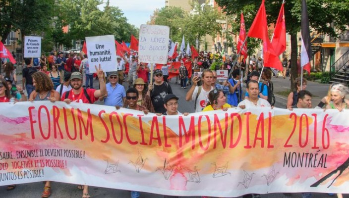 La "marcia" di avvio del Social Forum a Montreal